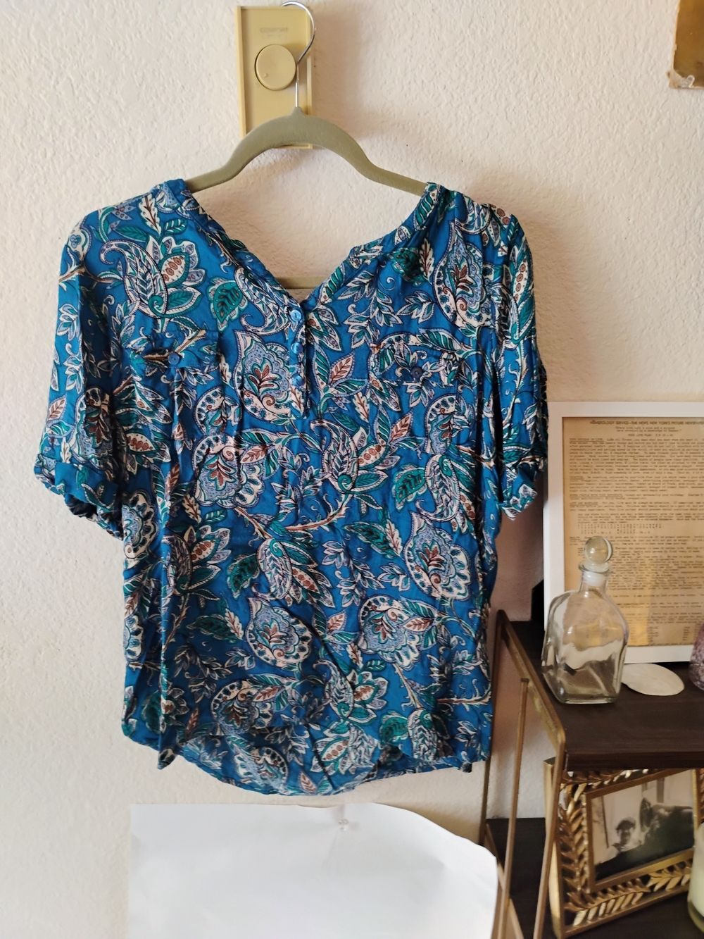 croft & barrow Teal Floral V-Neck Blouse